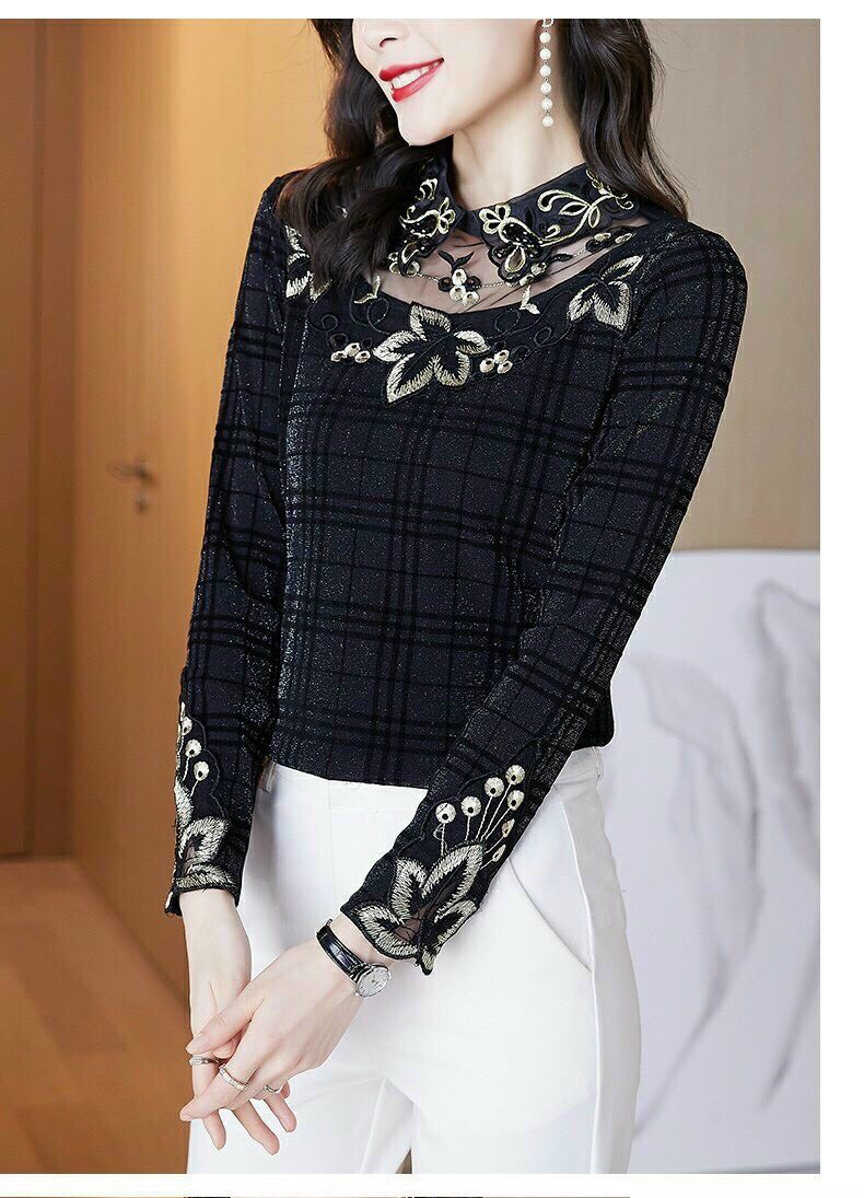 Áo Kiểu Cổ Lưới Thêu Hoa - SM63